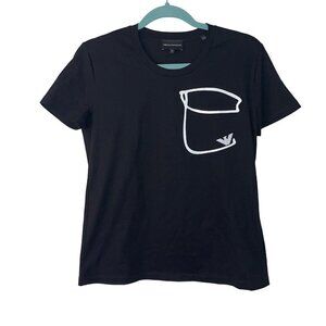 Emporio Armani Womens Nero Graphic Tee Extra Small Black Regular Fit Cotton